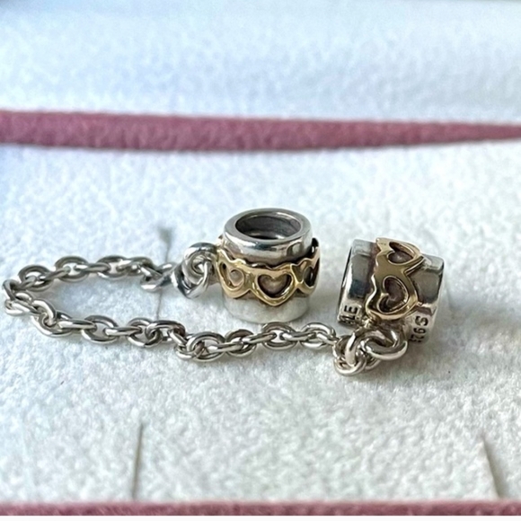 Pandora 2 Tone Gold And Sterling Silver Hearts Safety Chain - Picture 3 of 3